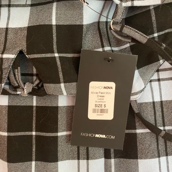 Blue and black Fashion Nova mini dress. Small leg slit. New with tags. - Picture 2 of 5